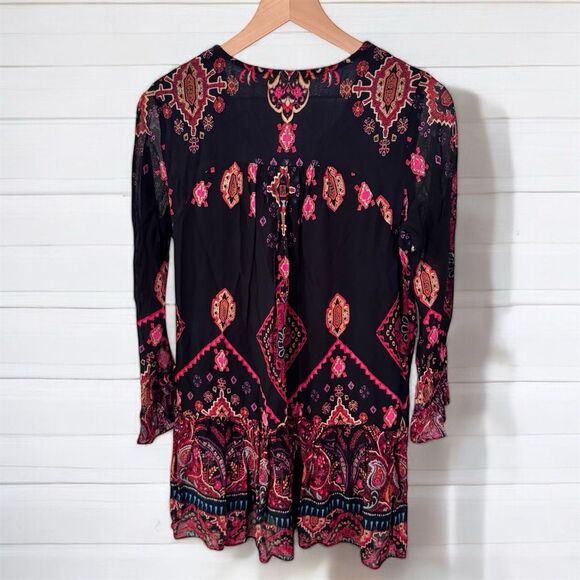 Soft Surroundings Iskra Blue Embroidered Tunic Blouse Boho Top Tassel Size S - Picture 3 of 7
